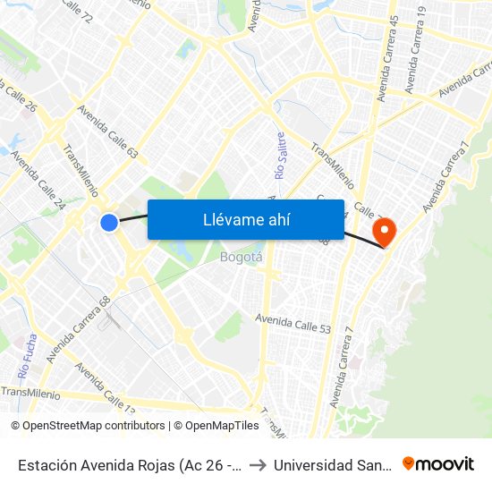 Estación Avenida Rojas (Ac 26 - Kr 69d Bis) (B) to Universidad Santo Tomás map