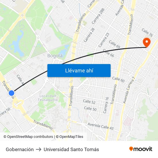 Gobernación to Universidad Santo Tomás map