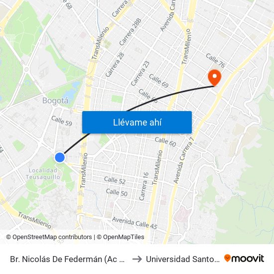 Br. Nicolás De Federmán (Ac 53 - Kr 37a) to Universidad Santo Tomás map