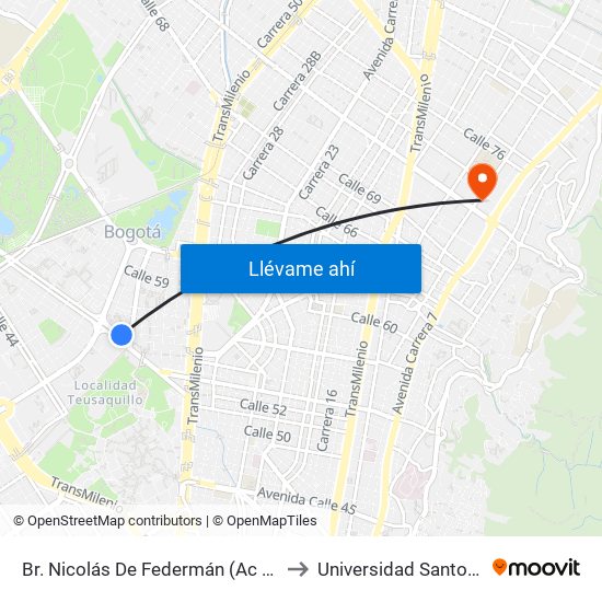 Br. Nicolás De Federmán (Ac 53 - Kr 46) to Universidad Santo Tomás map