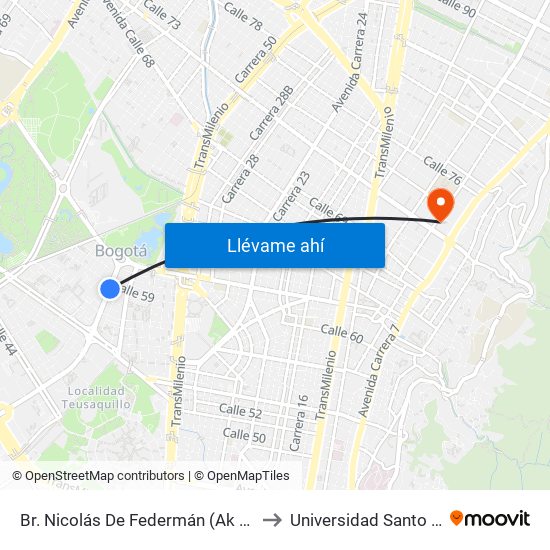 Br. Nicolás De Federmán (Ak 50 - Cl 59) to Universidad Santo Tomás map