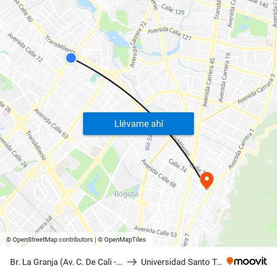 Br. La Granja (Av. C. De Cali - Cl 76a) to Universidad Santo Tomás map