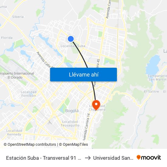 Estación Suba - Transversal 91 (Ak 91 - Ac 145) to Universidad Santo Tomás map