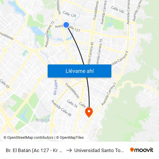 Br. El Batán (Ac 127 - Kr 57) to Universidad Santo Tomás map