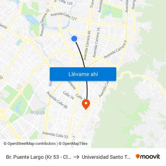 Br. Puente Largo (Kr 53 - Cl 107) to Universidad Santo Tomás map