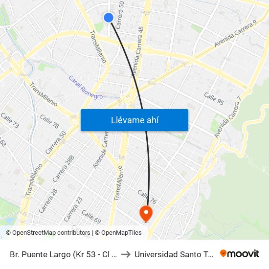 Br. Puente Largo (Kr 53 - Cl 103b) to Universidad Santo Tomás map