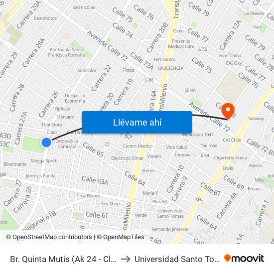 Br. Quinta Mutis (Ak 24 - Cl 63c) to Universidad Santo Tomás map