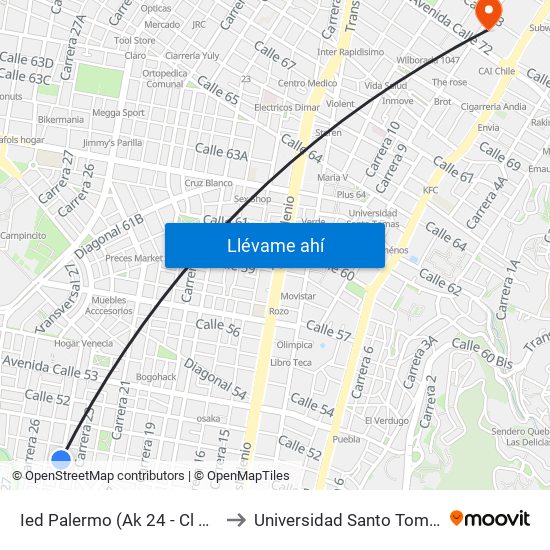 Ied Palermo (Ak 24 - Cl 49) to Universidad Santo Tomás map