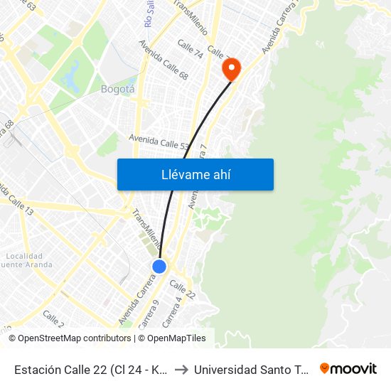 Estación Calle 22 (Cl 24 - Kr 13a) to Universidad Santo Tomás map