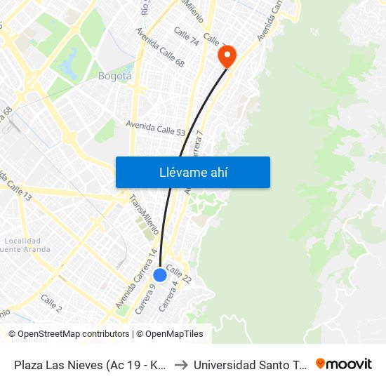 Plaza Las Nieves (Ac 19 - Kr 9) (A) to Universidad Santo Tomás map