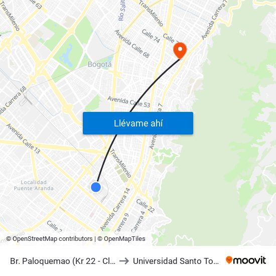 Br. Paloquemao (Kr 22 - Cl 18) to Universidad Santo Tomás map