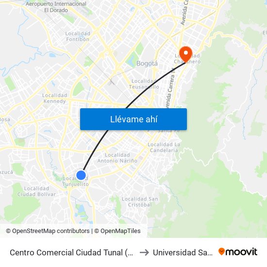 Centro Comercial Ciudad Tunal (Ak 24a - Cl 48b Sur) to Universidad Santo Tomás map
