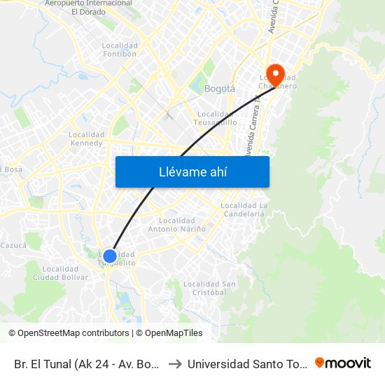 Br. El Tunal (Ak 24 - Av. Boyacá) to Universidad Santo Tomás map