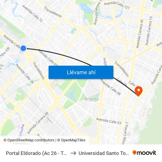Portal Eldorado (Ac 26 - Tv 93) to Universidad Santo Tomás map