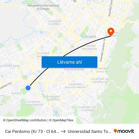 Cai Perdomo (Kr 73 - Cl 64 Sur) to Universidad Santo Tomás map