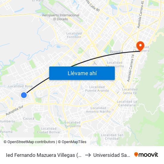 Ied Fernando Mazuera Villegas (Cl 68a Sur - Tv 80f) to Universidad Santo Tomás map