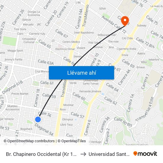 Br. Chapinero Occidental  (Kr 17 - Cl 54a) (A) to Universidad Santo Tomás map