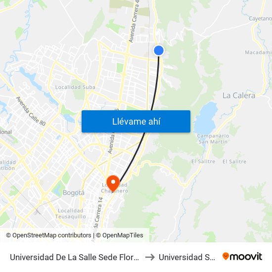 Universidad De La Salle Sede Floresta (Ak 7 - Cl 175) (A) to Universidad Santo Tomás map