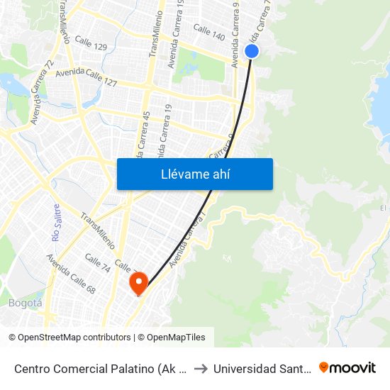 Centro Comercial Palatino (Ak 7 - Cl 140) (A) to Universidad Santo Tomás map