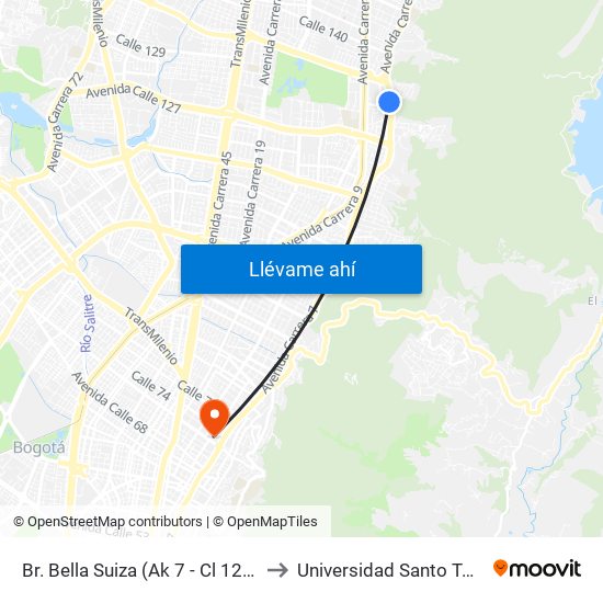 Br. Bella Suiza (Ak 7 - Cl 129) (A) to Universidad Santo Tomás map