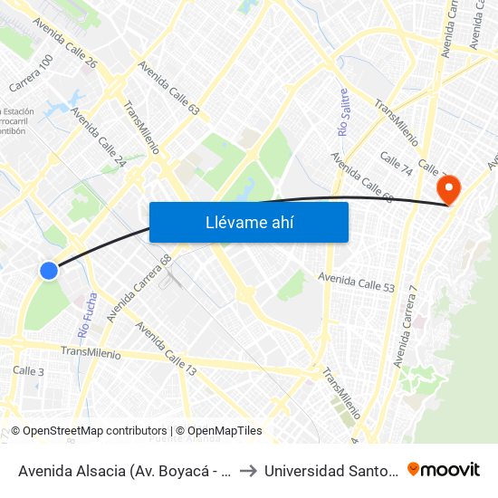Avenida Alsacia (Av. Boyacá - Cl 11a) (A) to Universidad Santo Tomás map
