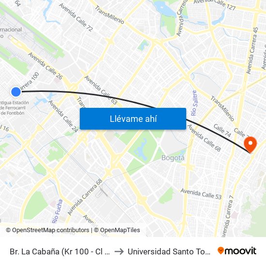 Br. La Cabaña (Kr 100 - Cl 22i) to Universidad Santo Tomás map