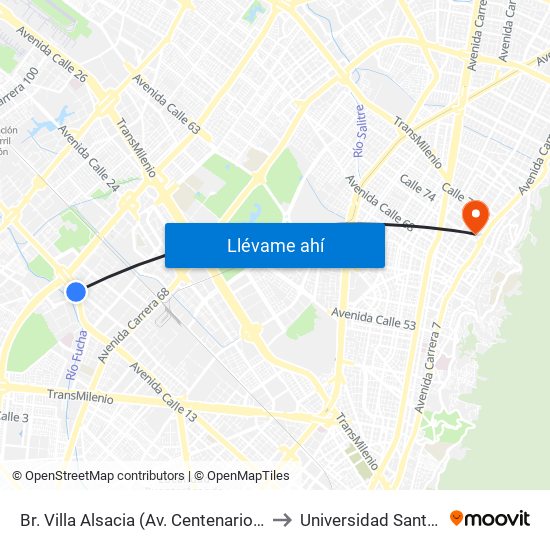 Br. Villa Alsacia (Av. Centenario - Av. Boyacá) to Universidad Santo Tomás map