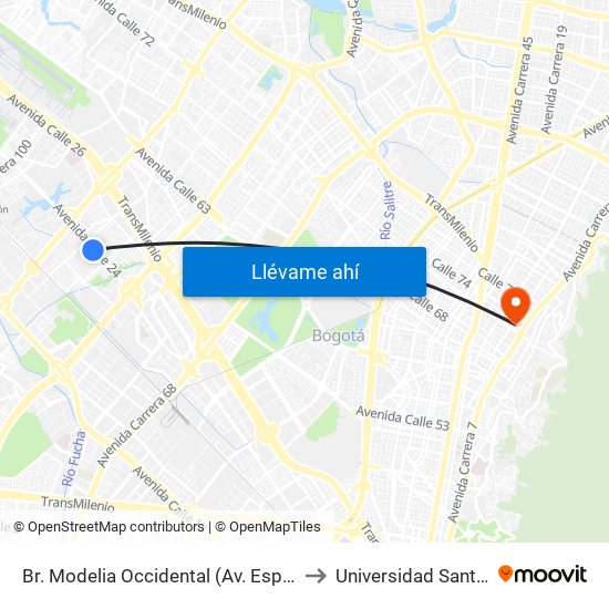 Br. Modelia Occidental (Av. Esperanza - Kr 81) to Universidad Santo Tomás map