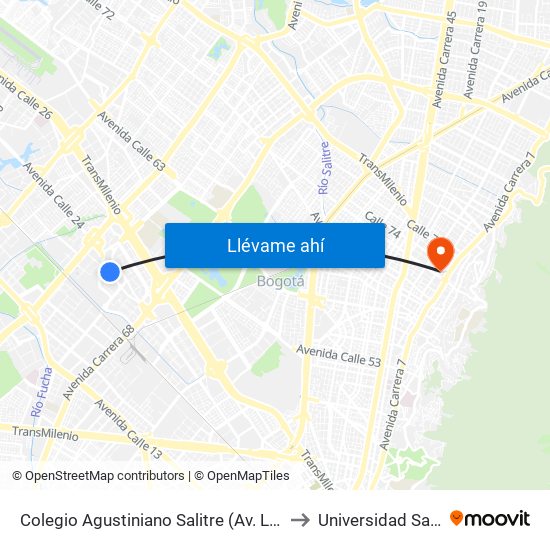 Colegio Agustiniano Salitre (Av. La Esperanza - Kr 69b) to Universidad Santo Tomás map