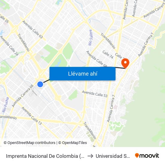 Imprenta Nacional De Colombia (Av. Esperanza - Kr 65) to Universidad Santo Tomás map