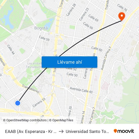 EAAB (Av. Esperanza - Kr 37) to Universidad Santo Tomás map