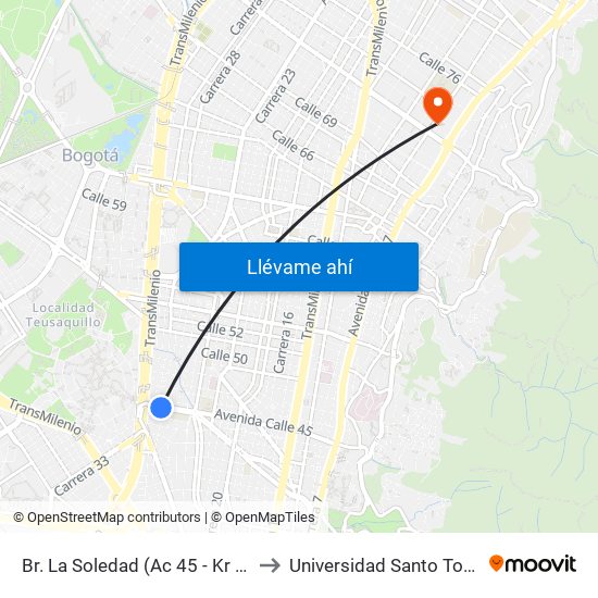 Br. La Soledad (Ac 45 - Kr 27a) to Universidad Santo Tomás map