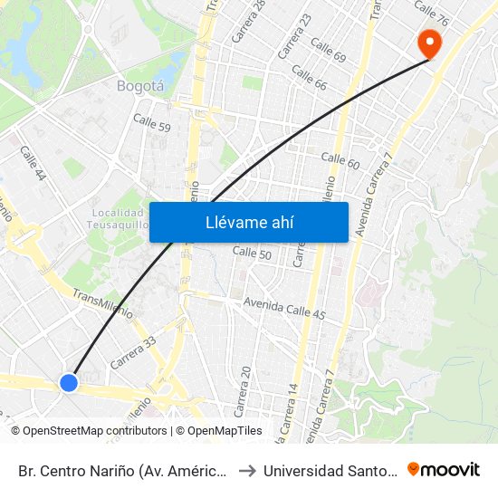 Br. Centro Nariño (Av. Américas - Ak 36) to Universidad Santo Tomás map