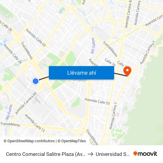 Centro Comercial Salitre Plaza (Av. La Esperanza - Kr 68b) to Universidad Santo Tomás map