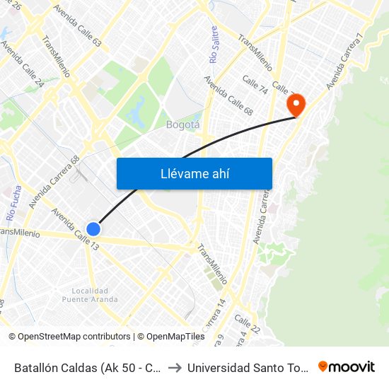 Batallón Caldas (Ak 50 - Cl 15) to Universidad Santo Tomás map