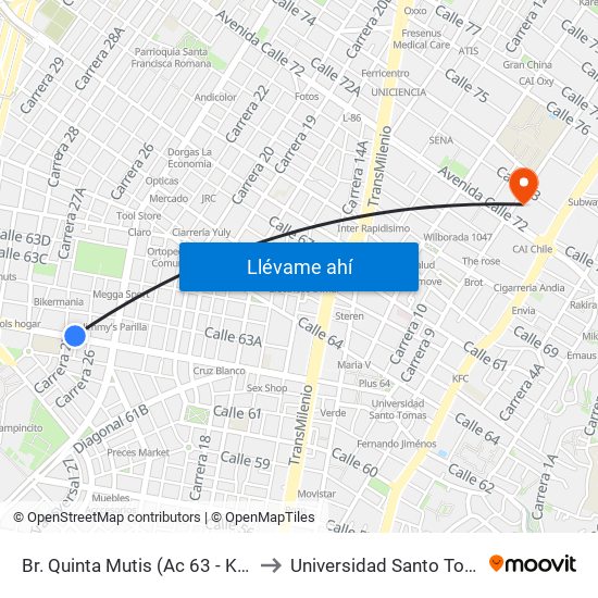 Br. Quinta Mutis (Ac 63 - Kr 26) to Universidad Santo Tomás map