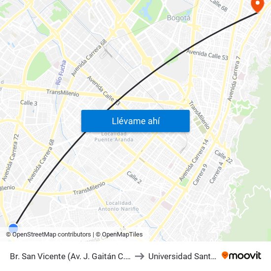 Br. San Vicente (Av. J. Gaitán C. - Av. Boyacá) to Universidad Santo Tomás map