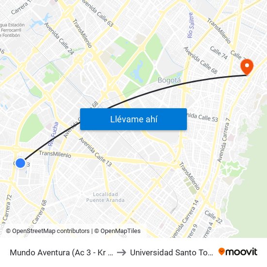 Mundo Aventura (Ac 3 - Kr 71c) to Universidad Santo Tomás map