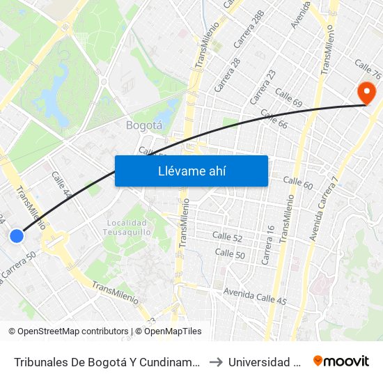 Tribunales De Bogotá Y Cundinamarca (Av. Esperanza - Kr 53) to Universidad Santo Tomás map
