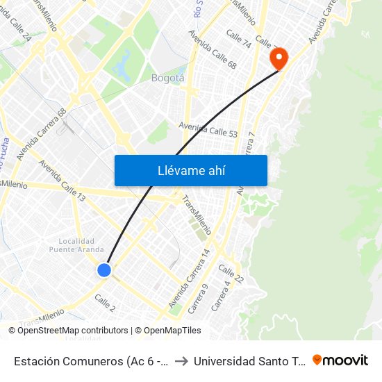 Estación Comuneros (Ac 6 - Ak 30) to Universidad Santo Tomás map