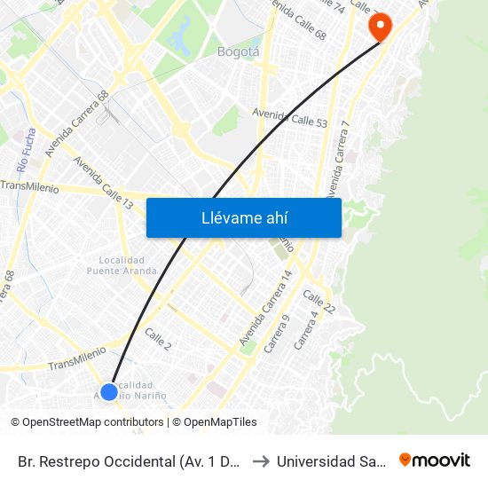 Br. Restrepo Occidental (Av. 1 De Mayo - Kr 26) (A) to Universidad Santo Tomás map