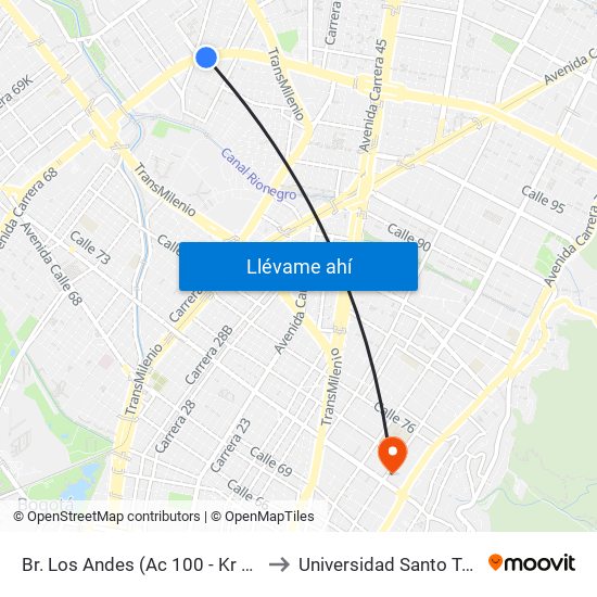 Br. Los Andes (Ac 100 - Kr 66) (B) to Universidad Santo Tomás map