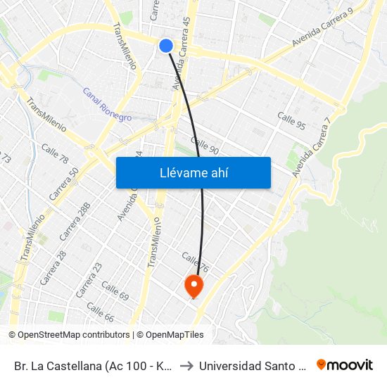 Br. La Castellana (Ac 100 - Kr 45) (A) to Universidad Santo Tomás map