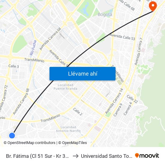 Br. Fátima (Cl 51 Sur - Kr 34) (A) to Universidad Santo Tomás map
