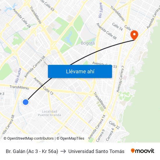 Br. Galán (Ac 3 - Kr 56a) to Universidad Santo Tomás map