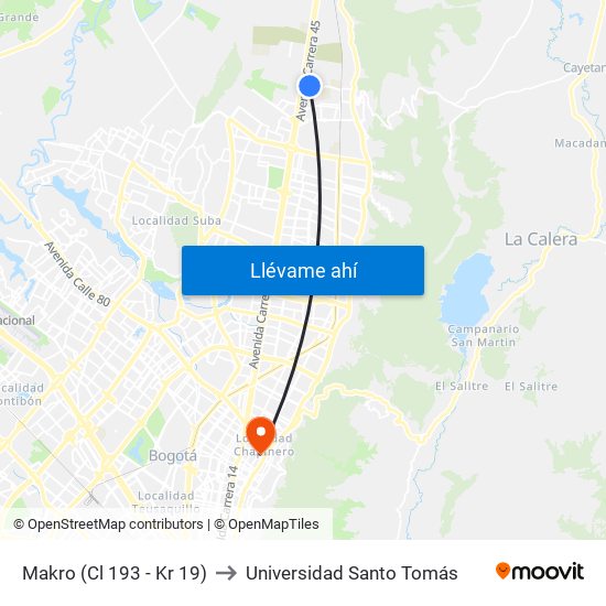 Makro (Cl 193 - Kr 19) to Universidad Santo Tomás map