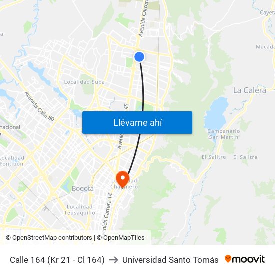 Calle 164 (Kr 21 - Cl 164) to Universidad Santo Tomás map