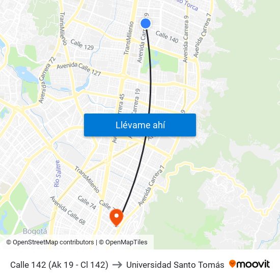 Calle 142 (Ak 19 - Cl 142) to Universidad Santo Tomás map