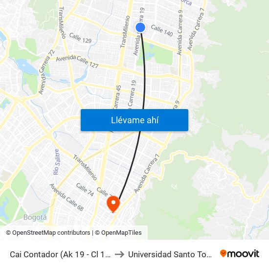 Cai Contador (Ak 19 - Cl 137) to Universidad Santo Tomás map