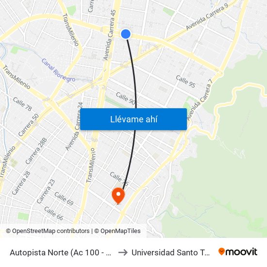 Autopista Norte (Ac 100 - Kr 21) to Universidad Santo Tomás map